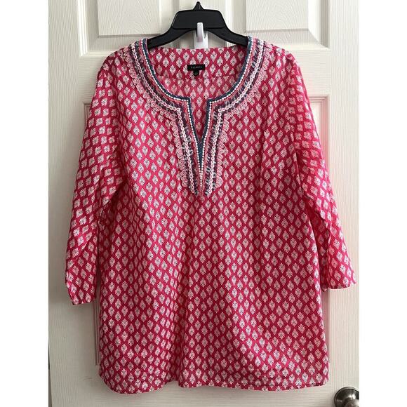 Talbots Tops - TALBOTS Women's Pink White Medallion Foulard Embroidered Tunic Top